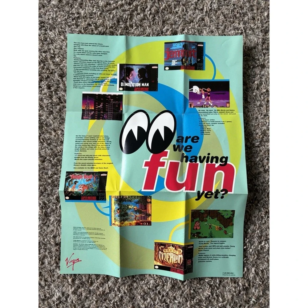Virgin 1 (Super Nintendo , 1994) Rare Poster Only P-VIR-SNS-USA-1
